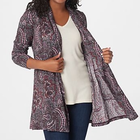 Susan Graver printed ribbed sweater knit cardigan - Picture 1 of 12